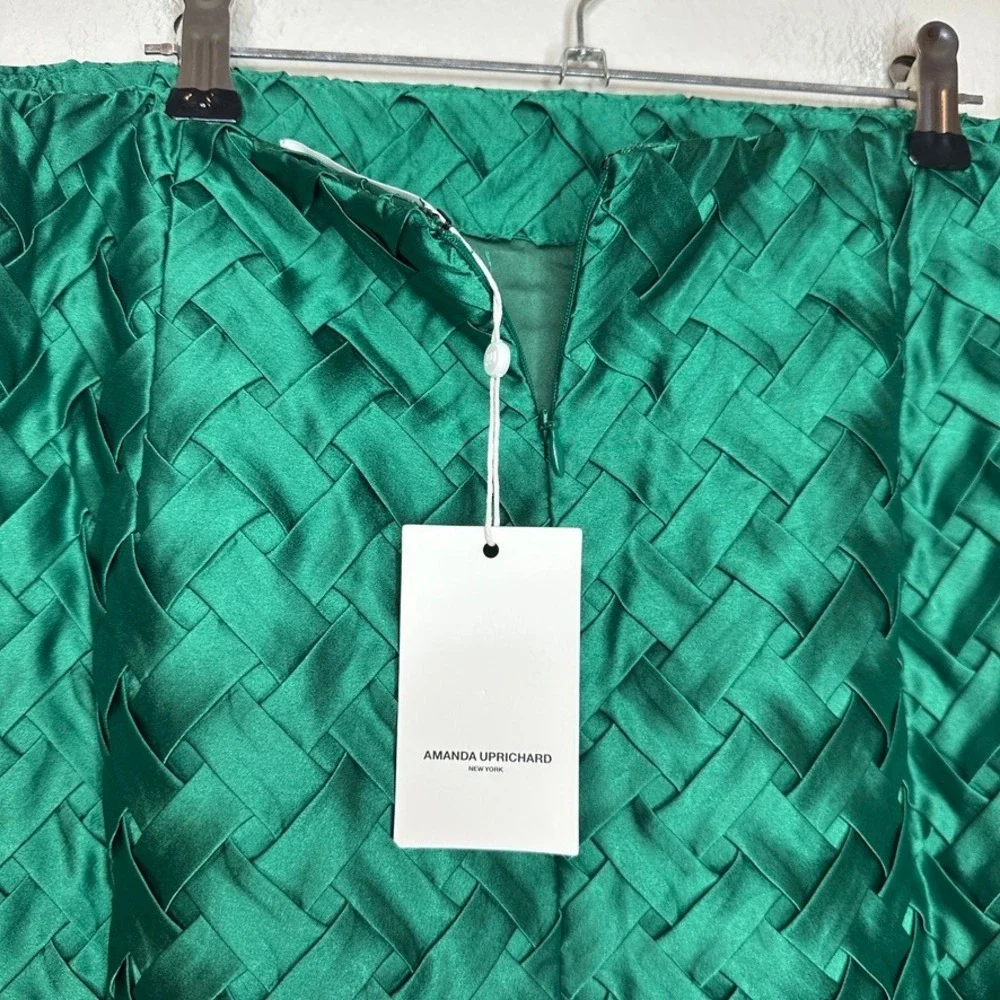 Amanda Uprichard Hope Skirt in Dark Green Basketweave NWT‎ Satin Size L